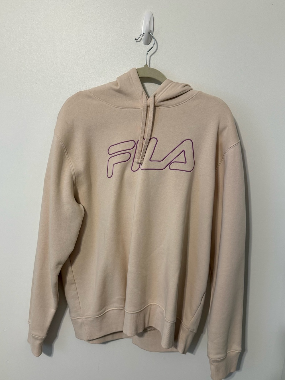 Fila Men's Cream Crewneck Hoodie with Purple Outline Logo